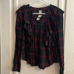 Gap Plaid Ruffle Top S
